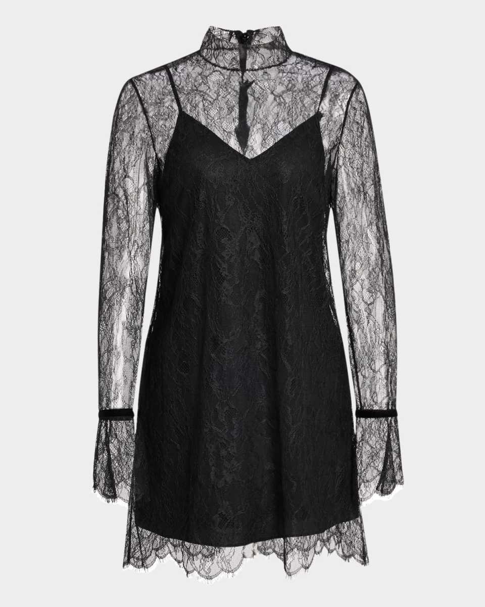 Long-Sleeve Lace Mini Dress